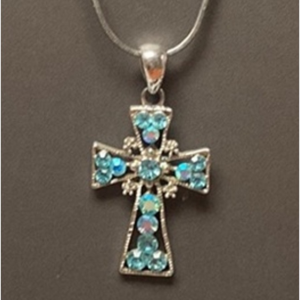 Turquoise Crystal Western Cross Necklace